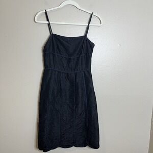 Ann‎ Taylor Dress Silk Scalloped Little Black Classic Minimalist Spaghetti LBD 2